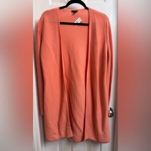 Talbots Women’s Ribbed Open Cardigan  Orange has Button Details on Sleeves NEW